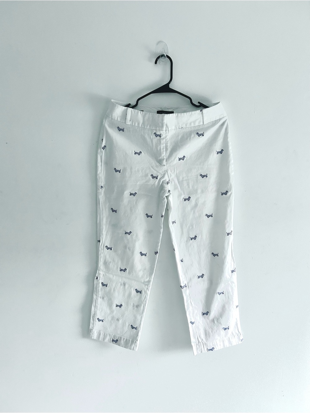 Talbots Ivory Cropped Straight Leg Chino Trousers with Blue Dog Embroidery
